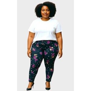 Torrid Millennium Pant Womens 20R Black Floral Stretch Flat Front Tapered